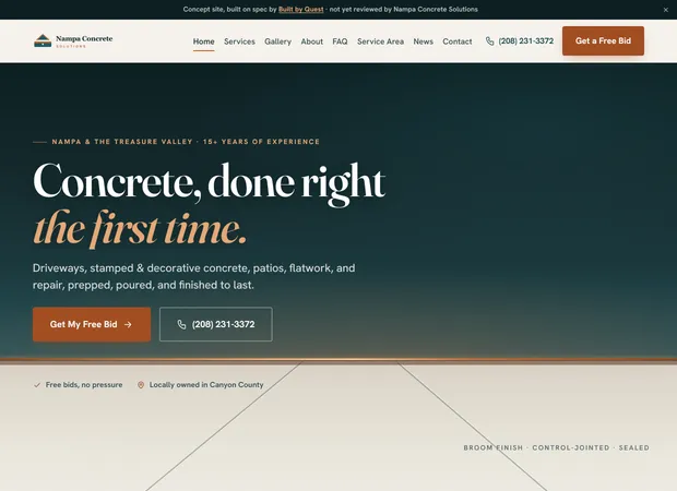 Nampa Concrete Solutions website, live