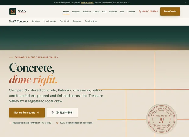NAVA Concrete website, live